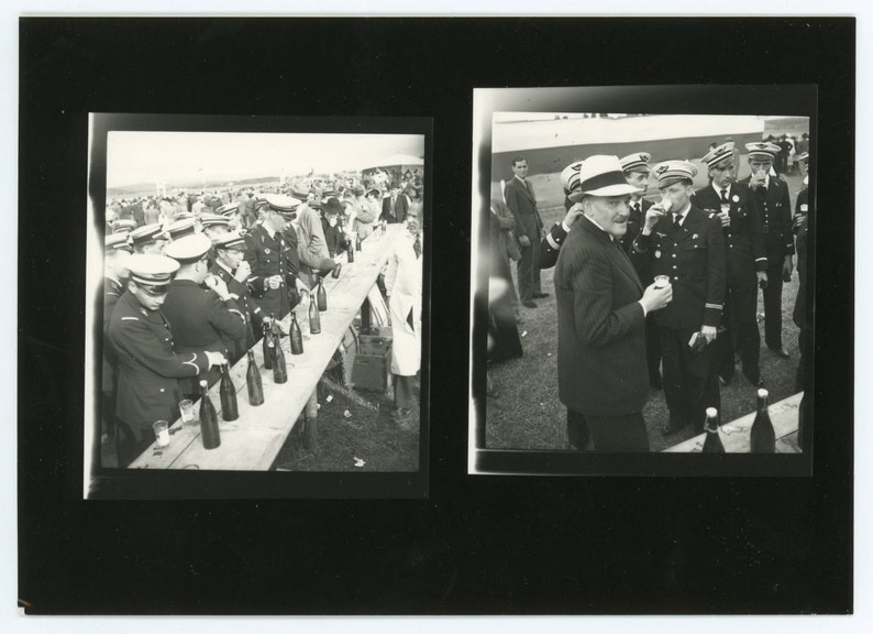 orginal vintage photo archival photo French airmen military pilots contact prints aviatic event aviation air meeting