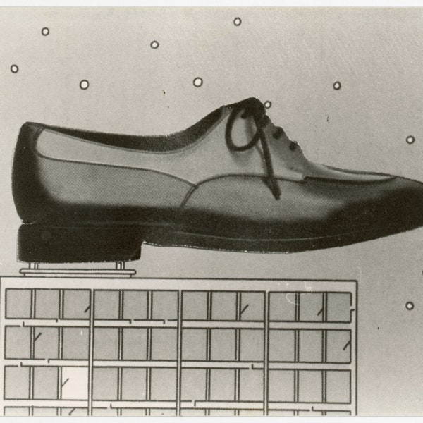 Vintage photos 'The Shoe' unusual still life graphical montage, shoes odd weird pictures, BW original found photo