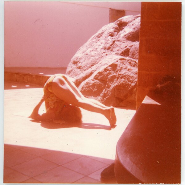 Vintage photo 'Exercise/Sun' yoga exercise woman lady, bathing suit summer, legs, holiday, snapshot, original photo print