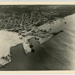 Vintage photos &#39;Harbour Views&#39; aerial photos port of Antwerp, docks construction, maritime shipping navigation infrastructure