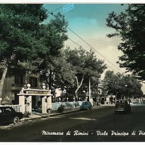 Miramare di Rimini, Real Photo PostCard RPPC, Viale Principe di Piemonte Rimini Italie, timbre du Vatican, photo teintée