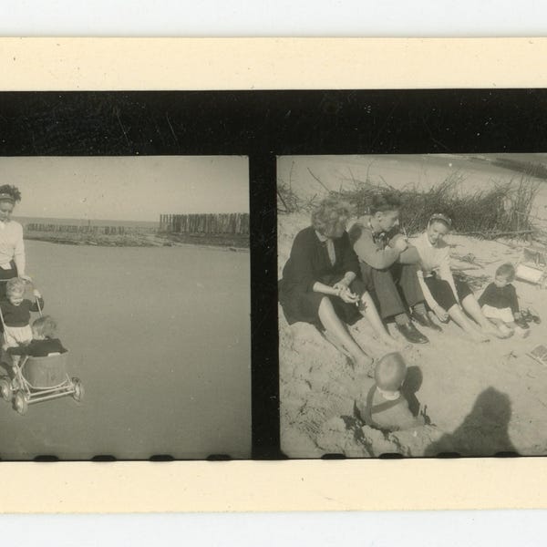 vintage photos 'A Strip of Happiness' vernacular photos snapshot, family pictures, children summer beach contact print, sequence