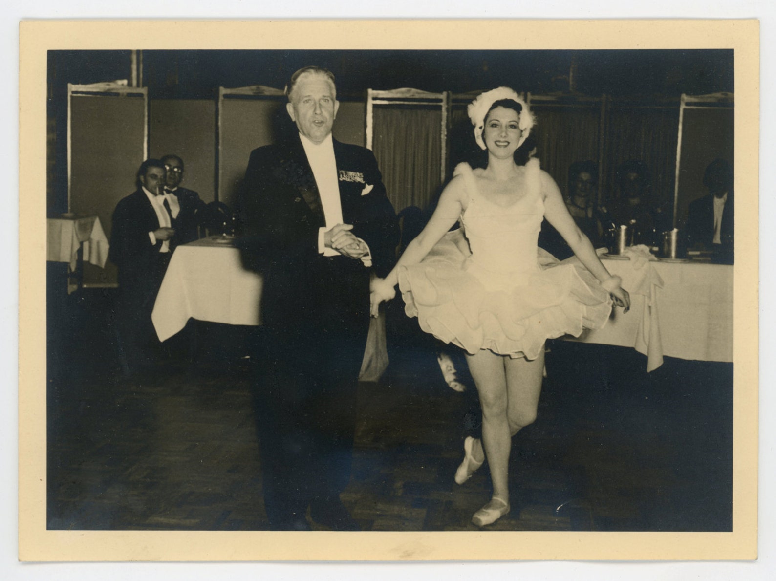 ballerina and gentleman - 1950s vintage photograph - toe shoes- tutu- man in tuxedo- ballet dancer- paper ephemera