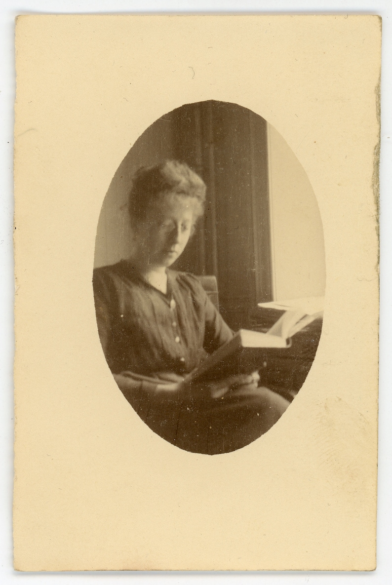 woman Antique photos /'Serene Moments/' portraits of a lady reading and at a balcony vintage photos