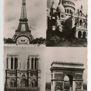 Vintage Foto 'Parisian Highlights' Postkarte, Eifelturm, Sacre Coeur, Notre Dame, Arc de Triomphe, André Lecomte, Guy