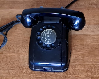 Teléfono de escritorio giratorio negro vintage - Teléfono de la URSS de 1962 - Decoración de oficina retro
