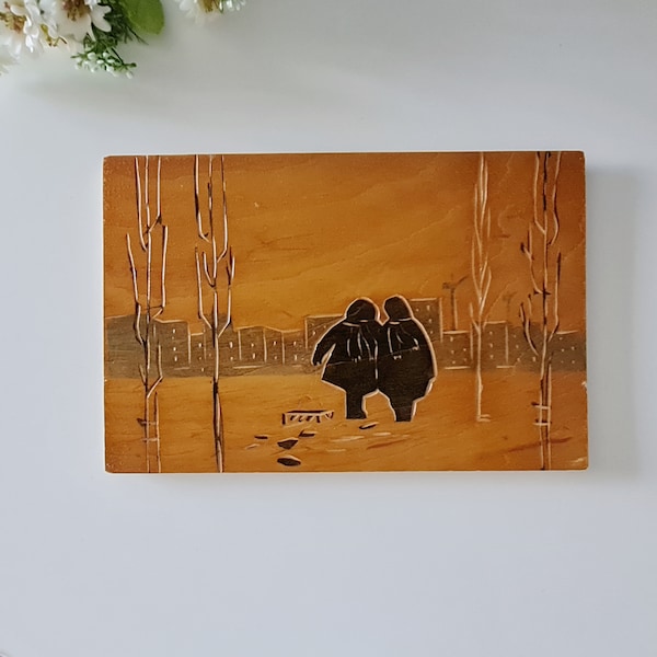 Soviet vintage carved wooden picture, Wall decor 1960 of the Soviet era, USSR