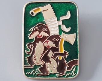 Vintage USSR Enamel Pin: Beavers Fairy Tale Badge