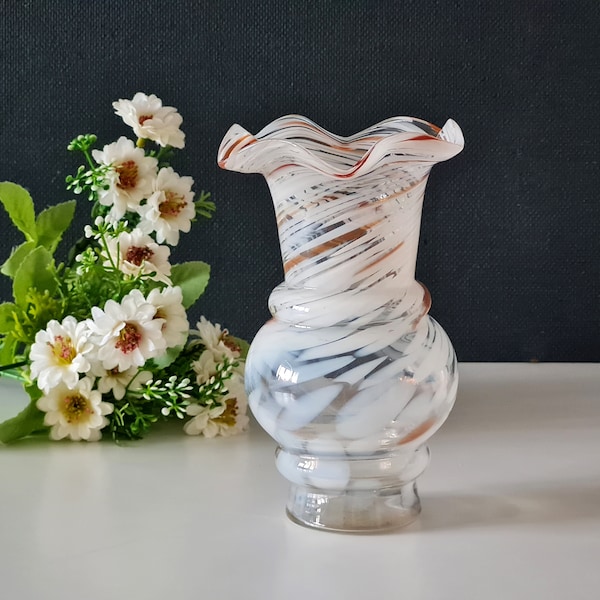 Soviet vintage glass flower vase, Murano glass style, Multi-colored, Hand-blown glass, Mid century