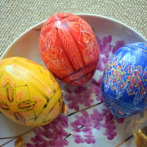 Ukrainian vintage Easter eggs set, Hand painted wooden eggs, Traditional Ukrainian ornament