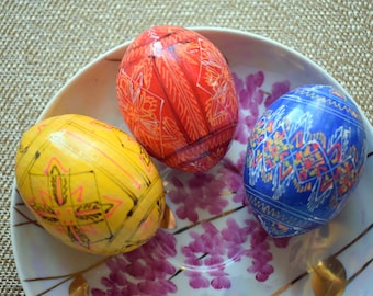 Ukrainian vintage Easter eggs set, Hand painted wooden eggs, Traditional Ukrainian ornament