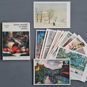 Aquarelas de artistas soviéticos, Galeria Tretyakov, Conjunto de cartões postais soviéticos, Reproduções de pinturas, Grandes cartões postais de arte