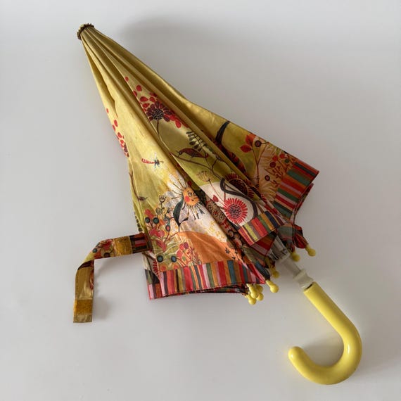 Vintage Soviet Children’s Umbrella – 1970s USSR Floral Folding Umbrella