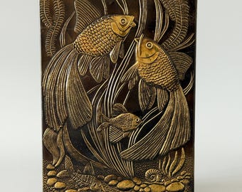 Plaque murale poisson en laiton vintage, art mural en métal soviétique, panneau en relief poisson rouge, décor rétro URSS, Tchekanka soviétique
