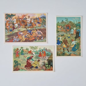 ソ連のヴィンテージポストカード、ロシア絵画、パレフ美術、ネクラーソフの詩の挿絵