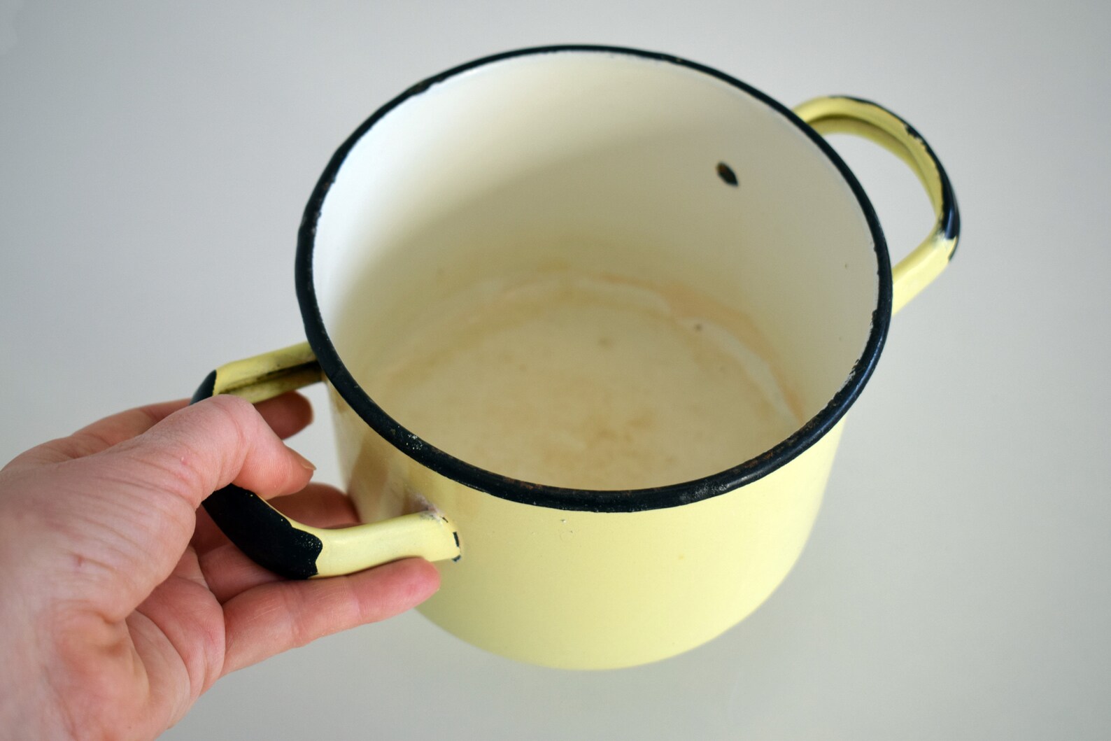 Vintage Yellow Enamel Stock Pot with Black Handles and Trim Etsy