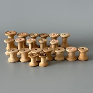 Vintage Soviet Wooden Spools Set, Small Wooden Bobbins, USSR Sewing Supplies, Rustic Craft Decor, Mid Century Sewing Collectibles