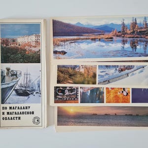Magadan, Union soviétique, ensemble de cartes postales panoramiques, éphémères touristiques vintage, cartes postales de voyage en URSS