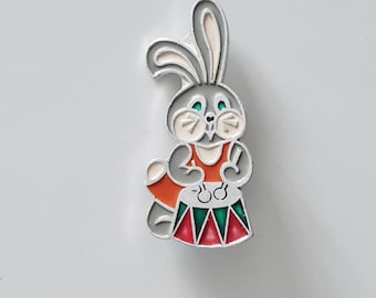 Vintage Bunny Enamel Pin Soviet Rabbit Brooch Cute Animal Badge Retro USSR Jewelry Collectible Gift Easter Spring Lapel Pin