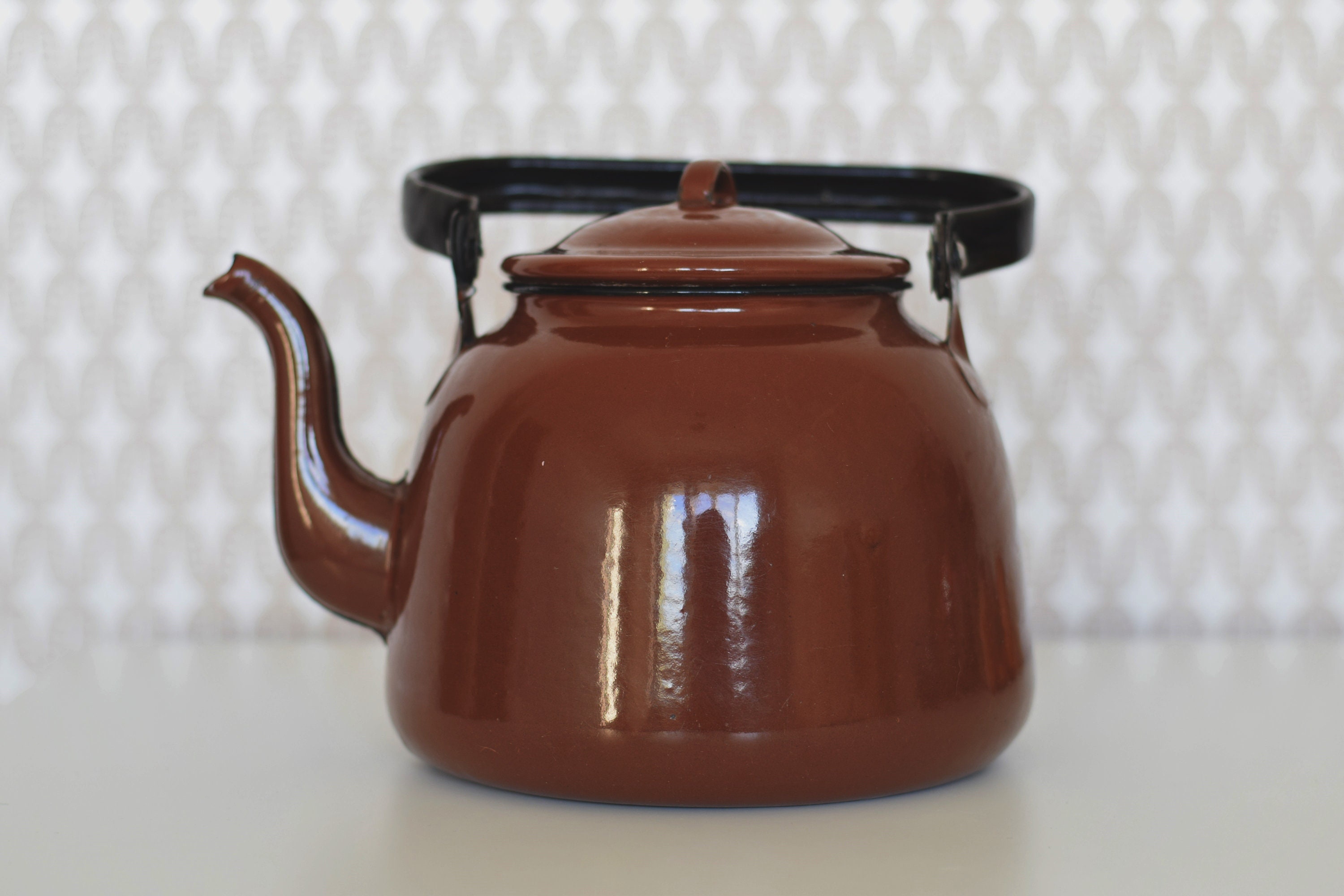 Large Vintage Brown Tea Kettle With Lid Soviet Enamel Kettle Etsy