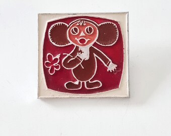 Small vintage badge with Cheburashka, Soviet vintage pin