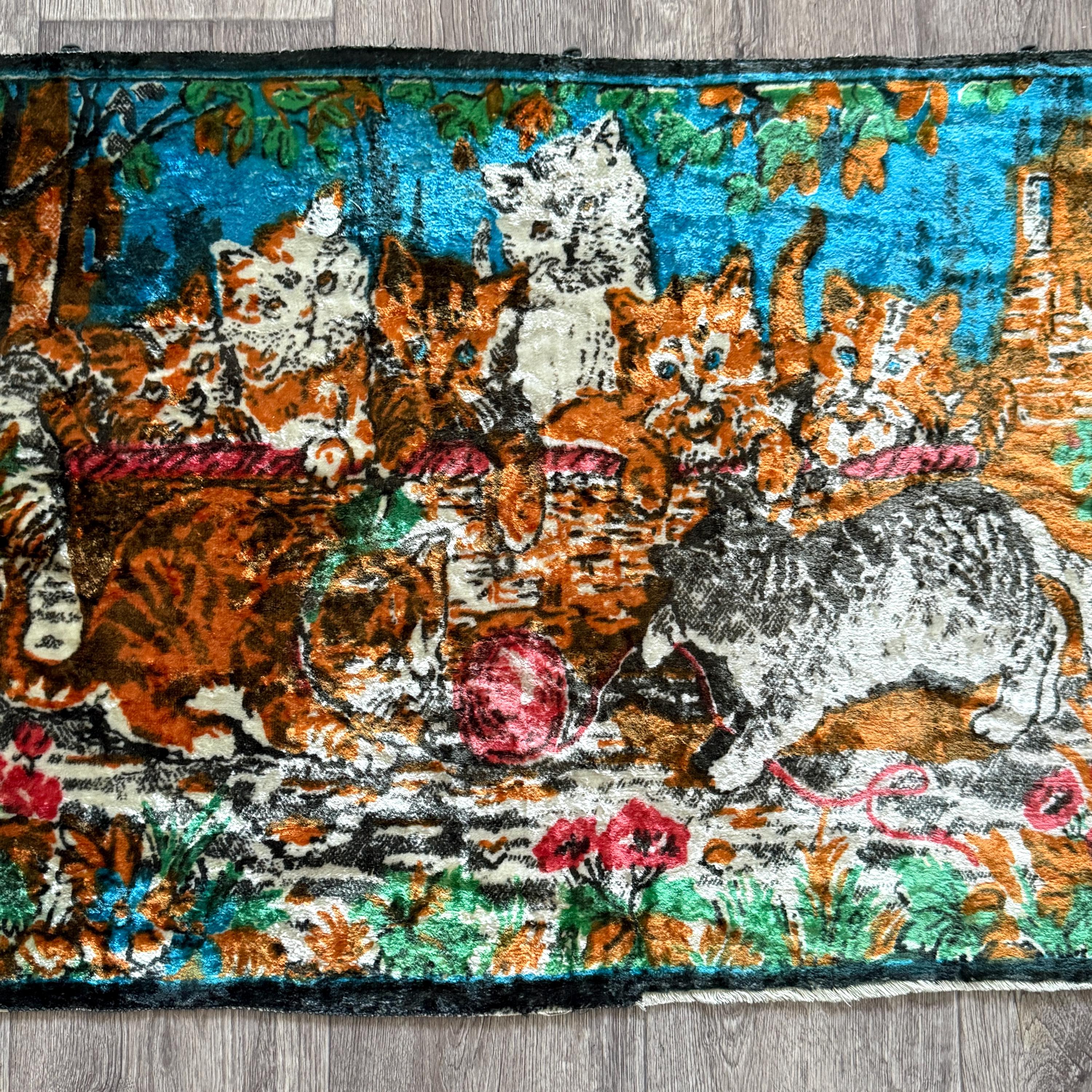 Vintage Soviet Wall Rug With Cats, Plush Wall Hanging Tapestry