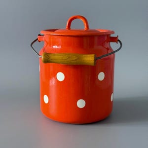 Vintage Enamel Milk Can Enamel Bucket Can Milk Pail Can Rustic Garden Decor Farmhouse Decor Polka Dot
