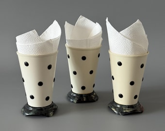 Vintage Soviet Napkin Holders (Set of 3) – Polka Dot Plastic Cups – 1970s USSR Tableware