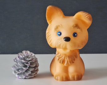 Soviet vintage rubber toy dog, squeak toy USSR, cute puppy toy for bath