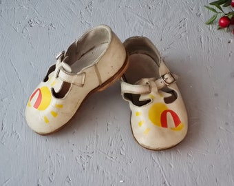 Soviet vintage baby sandals with cute pattern, photo decor, tiny feet, vintage children's shoes USSR
