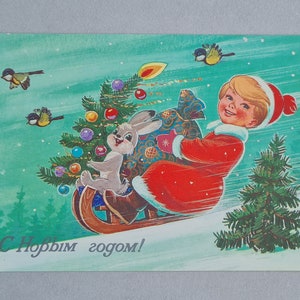 Cartolina sovietica, cartolina di Natale, artista Zarubin, cartolina di Capodanno russa