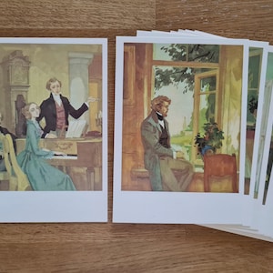 Russische Vintage Literatur-Postkarten mit Illustrationen, Turgenew, Illustrationen für den Roman ''Дворянское незно'', russische Literatur