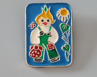 Vintage USSR Enamel Pin: Cipollino Fairy Tale Badge