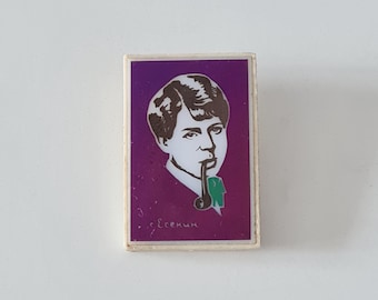 Vintage Soviet Yesenin Plastic Pin – 1960s USSR Badge