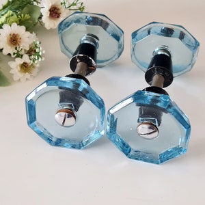 Vintage blue glass door handle, glass knobs made in the USSR, back to back pull handle, front and back door handle