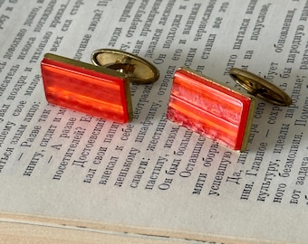 Vintage Soviet Cufflinks Red Rectangular Jewelry USSR