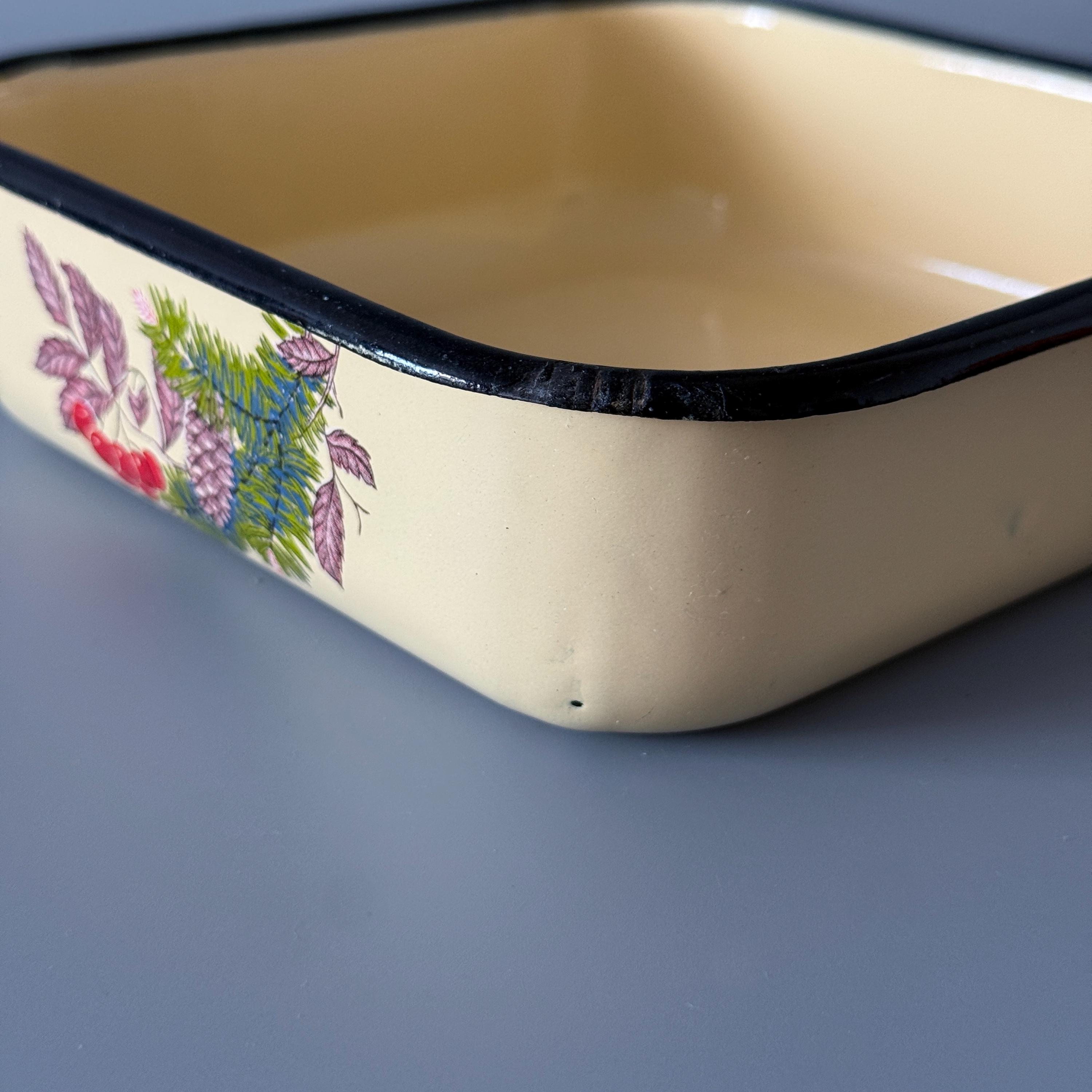 Vintage Yellow Enamel Food Container With Lid, Small Refrigerator