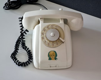 Vintage rotary phone, Dial desk, White telephone 1968,  Latvia VEF, Office decor