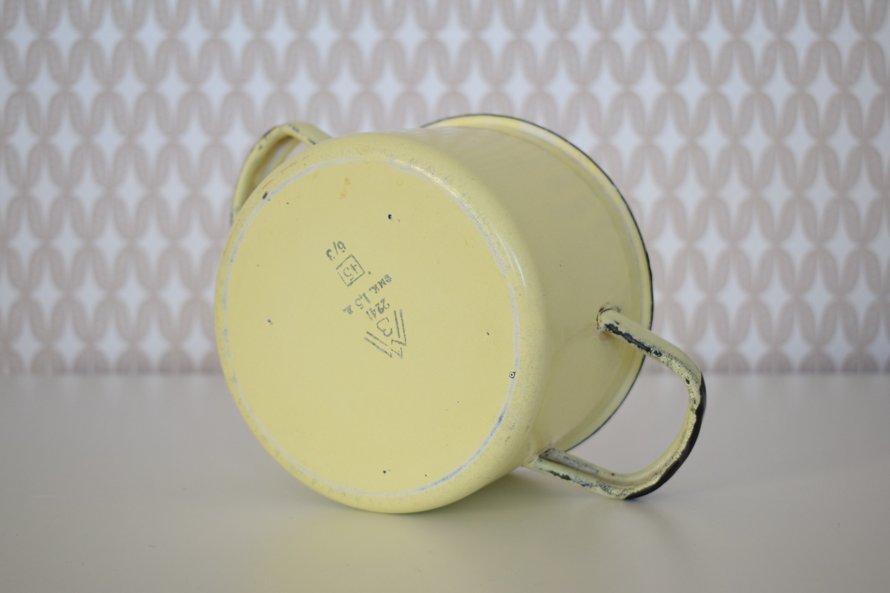 Vintage Yellow Enamel Stock Pot with Black Handles and Trim Etsy