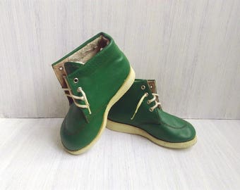 Vintage green baby boots, Soviet children's shoes, russian vintage, Shoes USSR, Soviet era