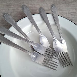 Vintage Silberne Gabeln aus Aluminium, Vintage Besteck-Set, Russische Gabeln, Vintage Besteck
