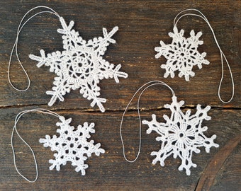 Crochet Christmas snowflakes, Christmas décor, White winter decorations, Crocheted ornaments