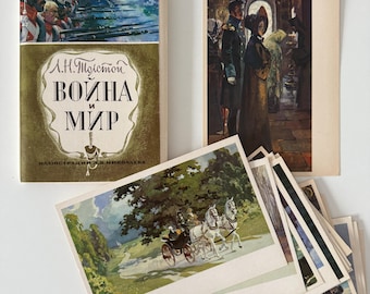 War and Peace, Vintage Set of Artistic Literary Postcards, Russian Literature, Leo Tolstoy, 32 postcards in the set
