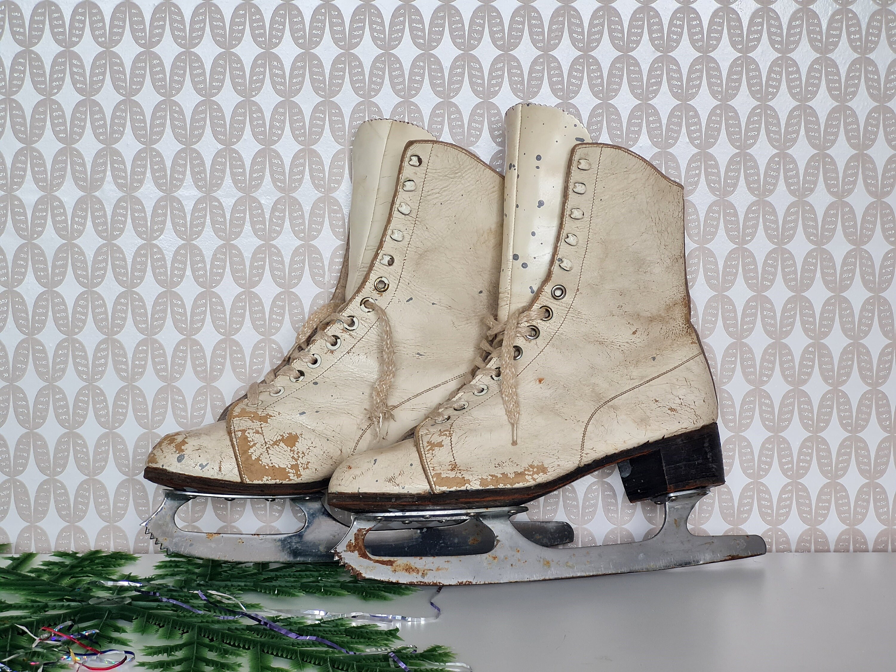 Vintage Leather white skates Winter outdoor decor Soviet ice Etsy