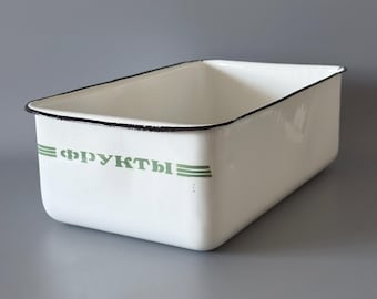 Stor vintage emaljbricka, emaljkokkärl från Sovjetunionen, rektangulär skål med lock, miljövänlig förvaringslåda i kylskåp