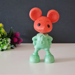 Rare Soviet vintage plastic toy, Mouse, USSR toy 1970s, Cartoon character, Collectible doll, Mint mouse with a red head
