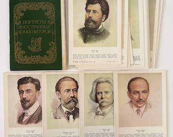 Portraits of Western Composers – Vintage Soviet Postcard Set – 1989 USSR Art Cards