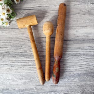 Antique wooden kitchen tools, Rustic kitchen decor, Farmhouse Decor