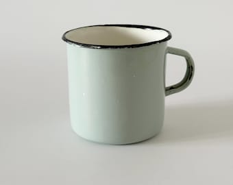 Vintage light blue enamel mug, Soviet vintage mug, retro enamelware, camping mug