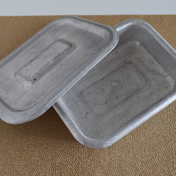 Soviet vintage aluminum tray with lid, USSR kitchenware 1950s, Rectangular aluminum bowl, Russian aluminum tableware